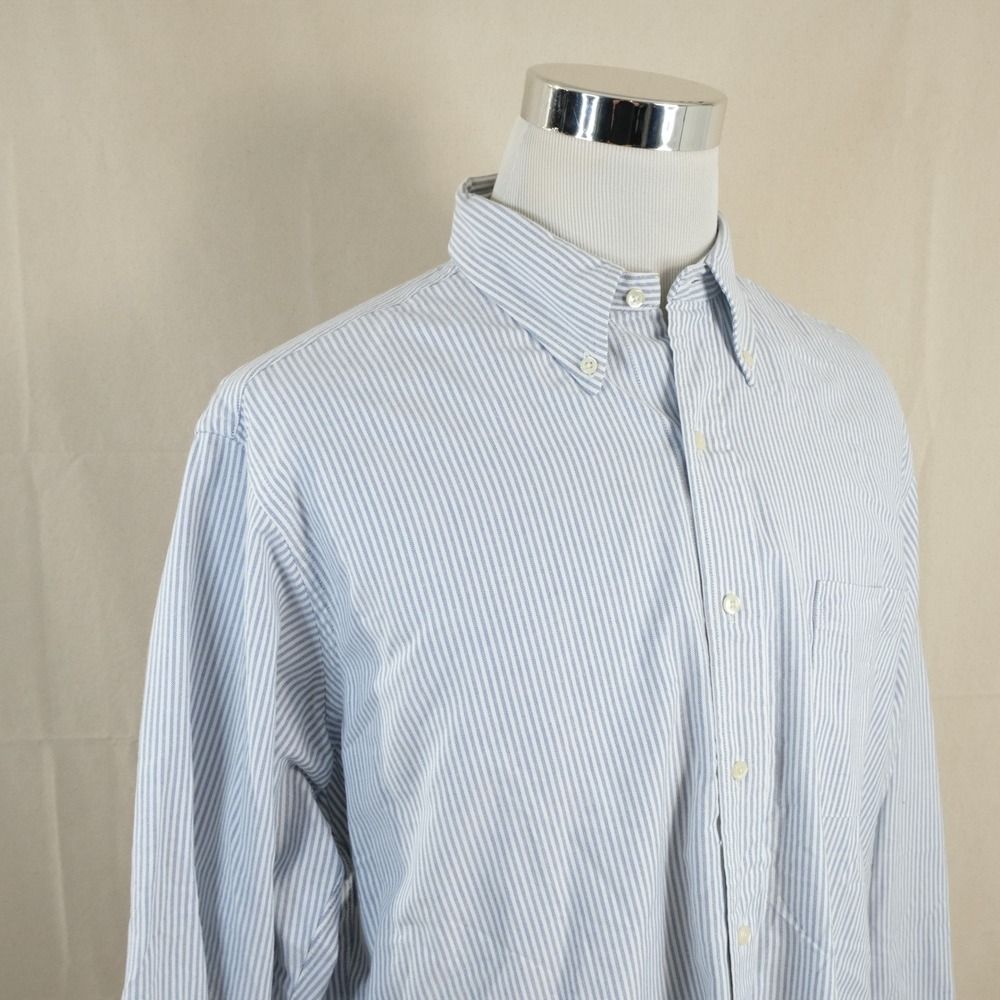 Brooks Brothers 17 34 Makers Merchants Oxford Dress Shirt Blue Striped USA Made